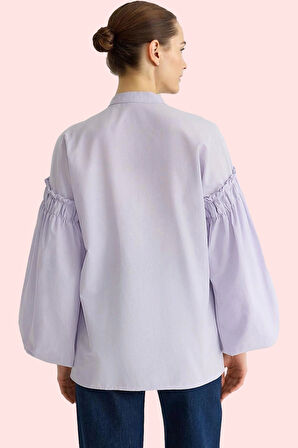 Kadın Pamuklu Dokuma Gömlek Tunik Hakim Yaka Uzun Kollu Günlük Kullanım Yaz Aylarının Vazgeçilmezi