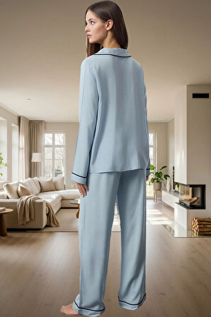 2'li Kalp Detaylı Viskon Pijama Takımı; Rahat ve Şık Kışlık Seçkin Malzeme Premium Kalite