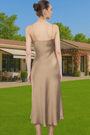 Astarlı Saten Midi Abiye Elbise; Rahat ve Şık Tasarım Zarifane Tasarım Yüksek Kalite