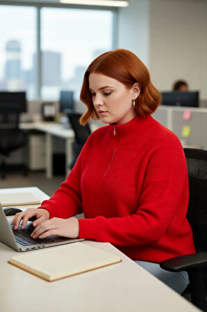 Kadın Kışlık Regular Kalıp Düz Desen Düşük Kol Fermuarlı Dik Yaka Akrilik Triko Kazak Kaliteli