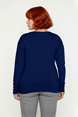 Kadın Düz Desen Regular Kalıp Triko V Yaka Kazak Uzun Kollu Ve Şık Düğme Detayları İle Kaliteli