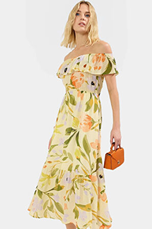 A Kesim Maxi Elbise Çok Çiçek Desenli Rahat Yazlık Dokuma Kumaş Günlük Kullanım İçin