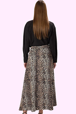 Kadın Maxi Boy Leopar Desenli Dokuma Etek Queen Crep Kumaş Günlük Şık Yaz Aylarının Vazgeçilmezi