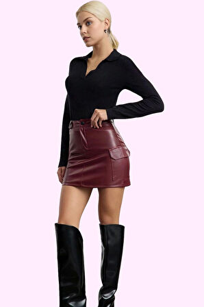 Kadın Suni Deri Mini Etek Yüksek Belli Kalem Kalıp Günlük Kombin Yaz Aylarının Vazgeçilmezi