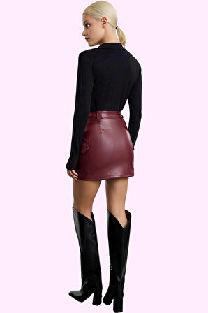 Kadın Suni Deri Mini Etek Yüksek Belli Kalem Kalıp Günlük Kombin Yaz Aylarının Vazgeçilmezi