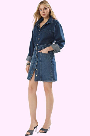 Kadın Denim Etek Pamuk Ön Düğmeli Mini Boy Casual Günlük Kullanım Yaz Aylarının Vazgeçilmezi