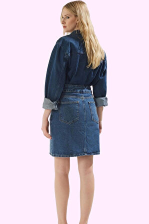 Kadın Denim Etek Pamuk Ön Düğmeli Mini Boy Casual Günlük Kullanım Yaz Aylarının Vazgeçilmezi