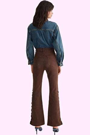 Kadın Denim Flare Pantolon Yüksek Bel Rahat Esnek Günlük Kombinler Yaz Aylarının Vazgeçilmezi