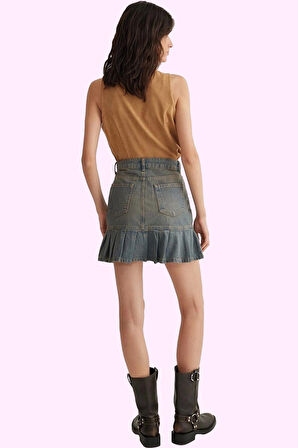 Kadın Pamuklu Denim Mini Skater Etek Günlük Casual Kombinler Hafta Sonu Yaz Aylarının Vazgeçilmezi