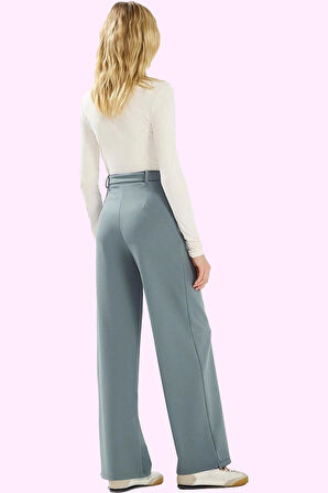 Kadın Örme Pantolon Geniş Paça Yüksek Bel Kemer Detayı Günlük Kullanım Yaz Aylarının Vazgeçilmezi