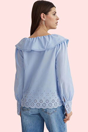 Kadın Uzun Kollu Gömlek; Bebe Yaka Düz Desen Rahat Kalıp Günlük Şıklık Yaz Aylarının Vazgeçilmezi