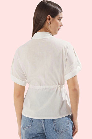 Kadın Pamuklu Gömlek Önden Bağlama Detaylı Rahat Günlük Stil Hafta Sonu Yaz Aylarının Vazgeçilmezi