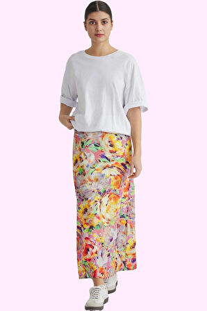 Kadın Balık Kesim Krep Dokuma Etek Çok Çiçek Desenli Yazlık Günlük Kullanım Modern Tasarım