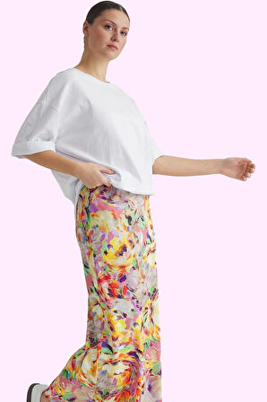 Kadın Balık Kesim Krep Dokuma Etek Çok Çiçek Desenli Yazlık Günlük Kullanım Modern Tasarım