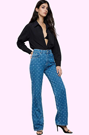 Kadın Denim Pamuk Uzun Boy Yüksek Bel Wide Leg Jean Pantolon Günlük Kullanım Modern Tasarım