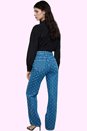 Kadın Denim Pamuk Uzun Boy Yüksek Bel Wide Leg Jean Pantolon Günlük Kullanım Modern Tasarım