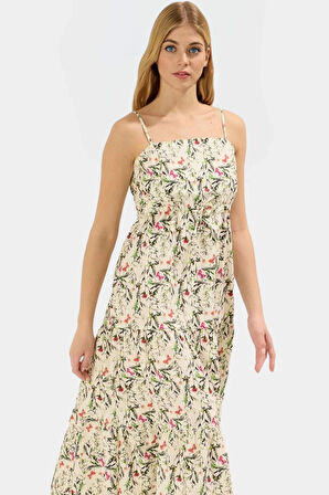 Pamuklu Midi ElbiseÇiçek DesenliSkater KalıpRahat Günlük Kombin Profesyonel Görünüm