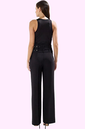 Kadın Şık Boru Paça Pantolon Yüksek Bel Geniş Kalıp Dokuma Kumaş Yaz Aylarının Vazgeçilmezi