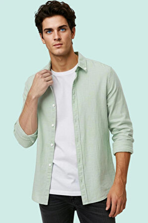 Erkek Flam Keten Dokuma Gömlek Uzun Kollu Regular Kalıp Günlük Şıklık Yaz Aylarının Vazgeçilmezi