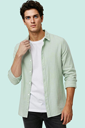 Erkek Flam Keten Dokuma Gömlek Uzun Kollu Regular Kalıp Günlük Şıklık Yaz Aylarının Vazgeçilmezi