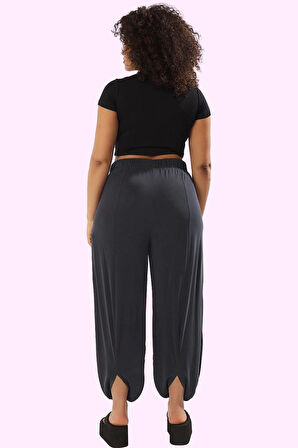 Kadın Büyük Beden Pantolon Yüksek Bel Lastikli Paça Rahat Günlük Yaz Aylarının Vazgeçilmezi