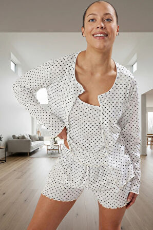 Rahat Kalpli Desenli 3lü Pijama Takımı Yumuşak Örme Kumaş Şık Görünüm Kaliteli İşçilik