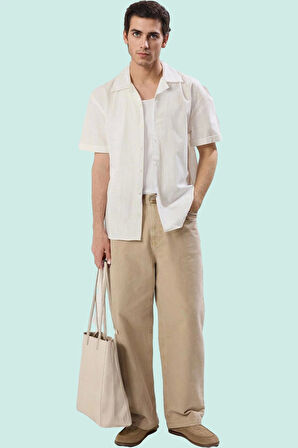 Erkek Pamuk Kisa Kollu Gömlek Apaş Yaka Dokuma Kumaş Rahat Günlük Yaz Aylarının Vazgeçilmezi