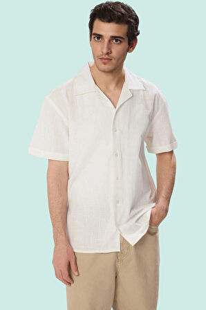 Erkek Pamuk Kisa Kollu Gömlek Apaş Yaka Dokuma Kumaş Rahat Günlük Yaz Aylarının Vazgeçilmezi