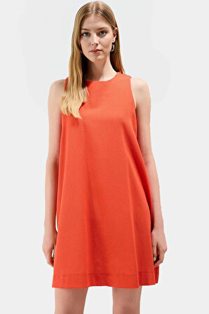 Rahat Geniş Kesim Mini Elbise Keten Görünümlü Yazlık Seçkin Malzeme Profesyonel Görünüm