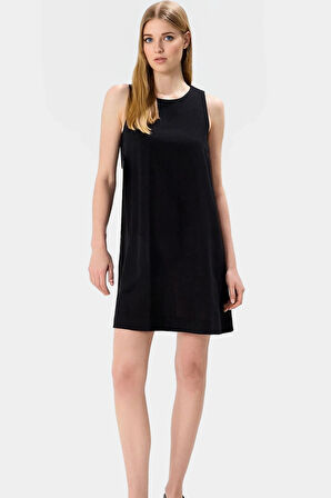 Rahat Geniş Kesim Mini Elbise Keten Görünümlü Yazlık Seçkin Malzeme Profesyonel Görünüm