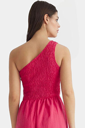 Asimetrik Yaka Midi Elbise Yazlık Şık Dokuma Modern Stil Dayanıklı Malzeme Uzun Ömürlü