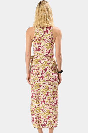 Rahat Viskoz Midi Elbise Şal Desenli A Kesim Günlük Stil Modern Premium Kalite Yüksek