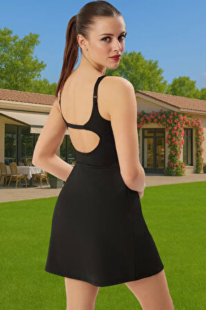 Kadın Siyah Spor Elbise İnce Askılı Mini Örme Kumaş Premium Kalite Şık Görünüm Şık Görünüm
