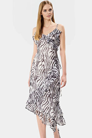 A line Şifon Maxi Elbise V Yaka Çiçek Desenli Astarlı Yazlık Özel Tasarım Mükemmel Uyum