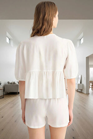 Rahat Viskon Pijama Takımı; Nakışlı Fiyonklu Yazlık 2li Özenle Seçilmiş Zarifane Tasarım