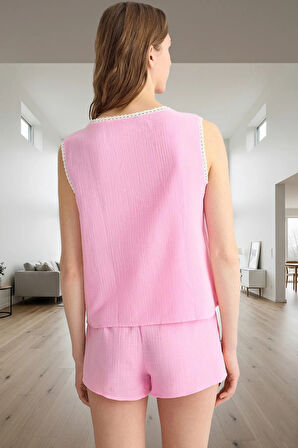 Rahat Müslin Pijama Takımı %100 Pamuk V Yaka Şortlu Özenle Seçilmiş