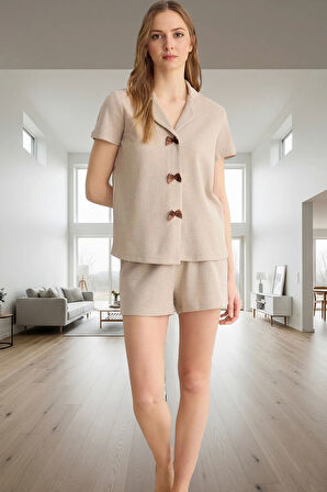 Nefes Alan Waffle Pijama Takımı Kısa Kollu Regular Kalıp Seçkin Malzeme Günlük Kullanım İçin