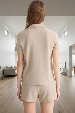 Nefes Alan Waffle Pijama Takımı Kısa Kollu Regular Kalıp Seçkin Malzeme Günlük Kullanım İçin