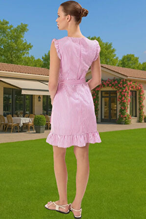 A line Mini Çizgili Elbise Rahat Poplin Kumaş Yazlık Mükemmel Uyum Rahat Kullanım Rahat Ve Şık