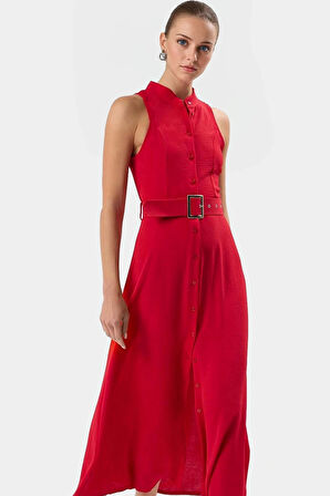 Yazlık Şık Kemerli Maxi Elbise Rahat Dokuma Polyester Kumaş Görünüm Profesyonel