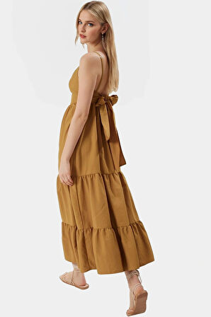 Kolsuz Maxi Elbise Skater Kalıp Lilyum Dokuma Günlük Kullanım Modern Stil Şık Görünüm