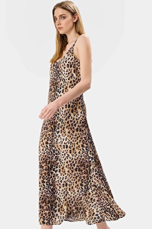 A Kesim Kolsuz Maxi Saten Elbise Çok Çiçek Desenli Yazlık ve Şık Premium Kalite