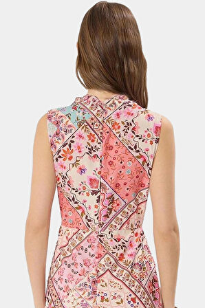 A Line Polyester Midi Elbise Degaje Yaka Krep Dokuma Astarlı Premium Kalite Modern Stil