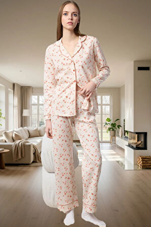 Rahat %100 Pamuklu Pijama Takımı; Çiçekli Desen Regular Kalıp Mükemmel Uyum Özenle Seçilmiş