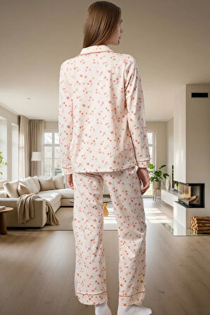 Rahat %100 Pamuklu Pijama Takımı; Çiçekli Desen Regular Kalıp Mükemmel Uyum Özenle Seçilmiş