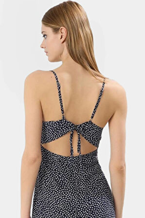 Dokuma Viskoz Çiçekli Midi Elbise A line Kolsuz Rahat Kesim Yüksek Kalite Kullanım