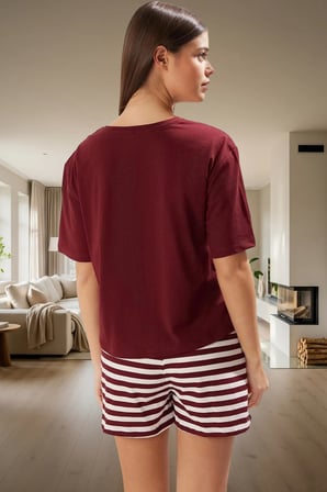Ayıcıklı Yazlık Pijama Takımı %100 Pamuk Kısa Paça Çizgili Şık Görünüm Özenle Seçilmiş