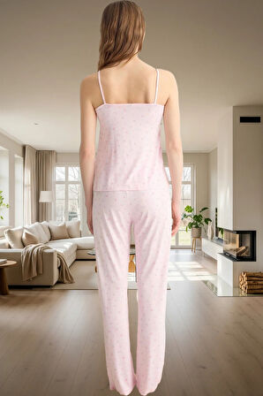 Rahat Viskoz Pijama Takımı; Çiçek Desenli İnce Askılı Normal Bel Geniş Paça Trend Tasarım