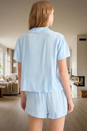 Viskoz Pijama Takımı Şortlu Rahat Nefes Alan Yazlık Homewear Kullanım Özel Tasarım