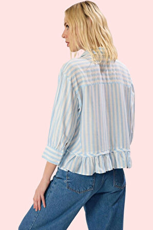 Kadın Oversize Pamuk Gömlek Çizgili Dokuma Terrycotton Kumaş Rahat Yaz Aylarının Vazgeçilmezi